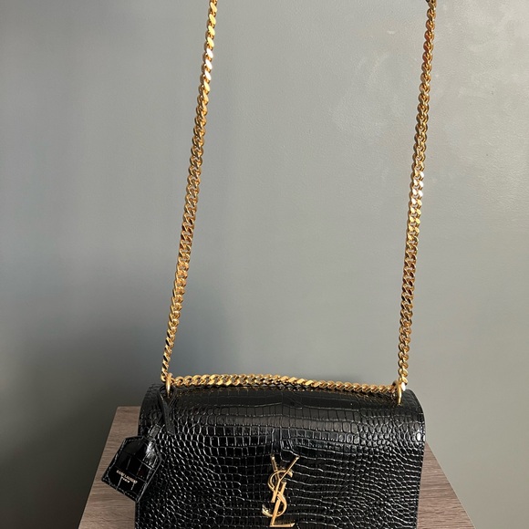 Saint Laurent Sunset Crossbody Bag Crocodile Embossed Leather Large - Picture 7 of 11